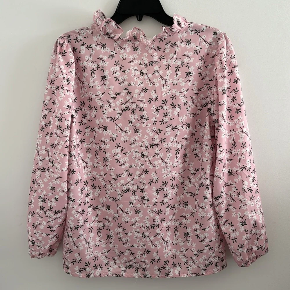 To My Lovers Women’s Top Ruffle Collar Blouse Floral Print Puff Sleeve - Picture 5 of 16
